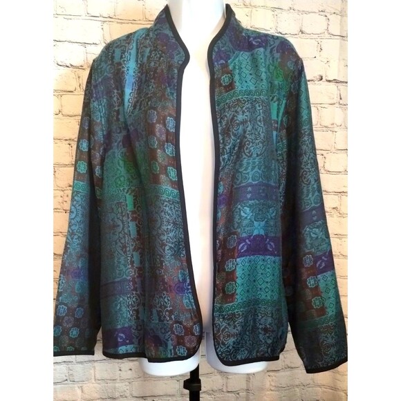 Serengeti Jacket Blazer Top Size 1X Blue Green Open Front - Picture 2 of 8